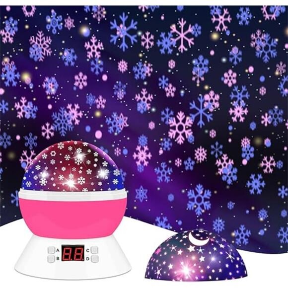 Snowflake Projector Night Light Indoor, Snowflake Nightlight with Timer, Stars - Picture 7 of 7